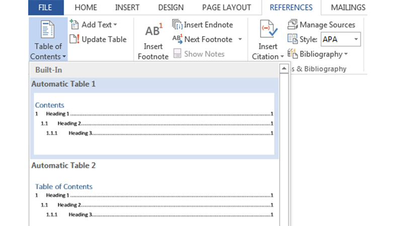 Creating a basic table of contents 
