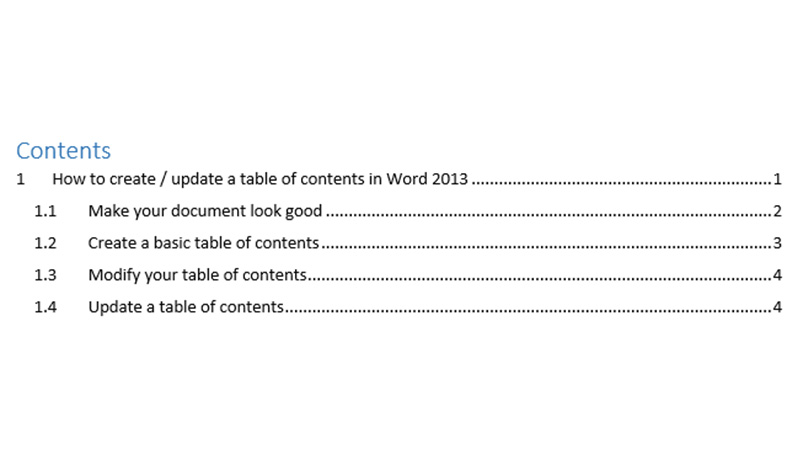 basic table of contents